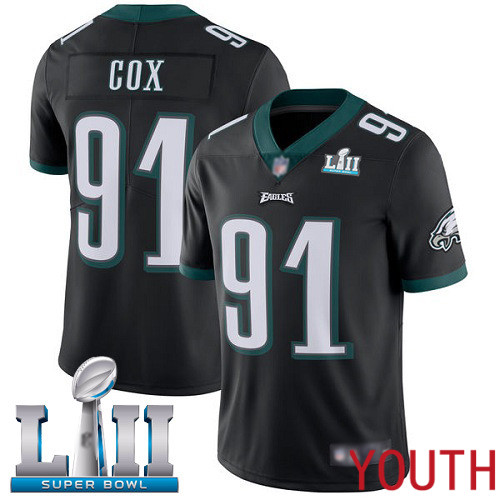 Youth Philadelphia Eagles #91 Fletcher Cox Black Alternate Vapor Untouchable NFL Jersey Limited Player Super Bowl->youth nfl jersey->Youth Jersey